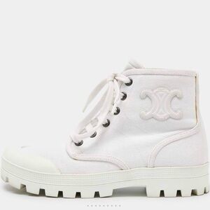 Celine White Canvas High-Top Combat Boots New In Box Size 40